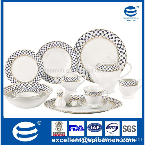 47pcs royal classic Fine bone China Turkish dinnerware round dinner set with silver design for 8 person